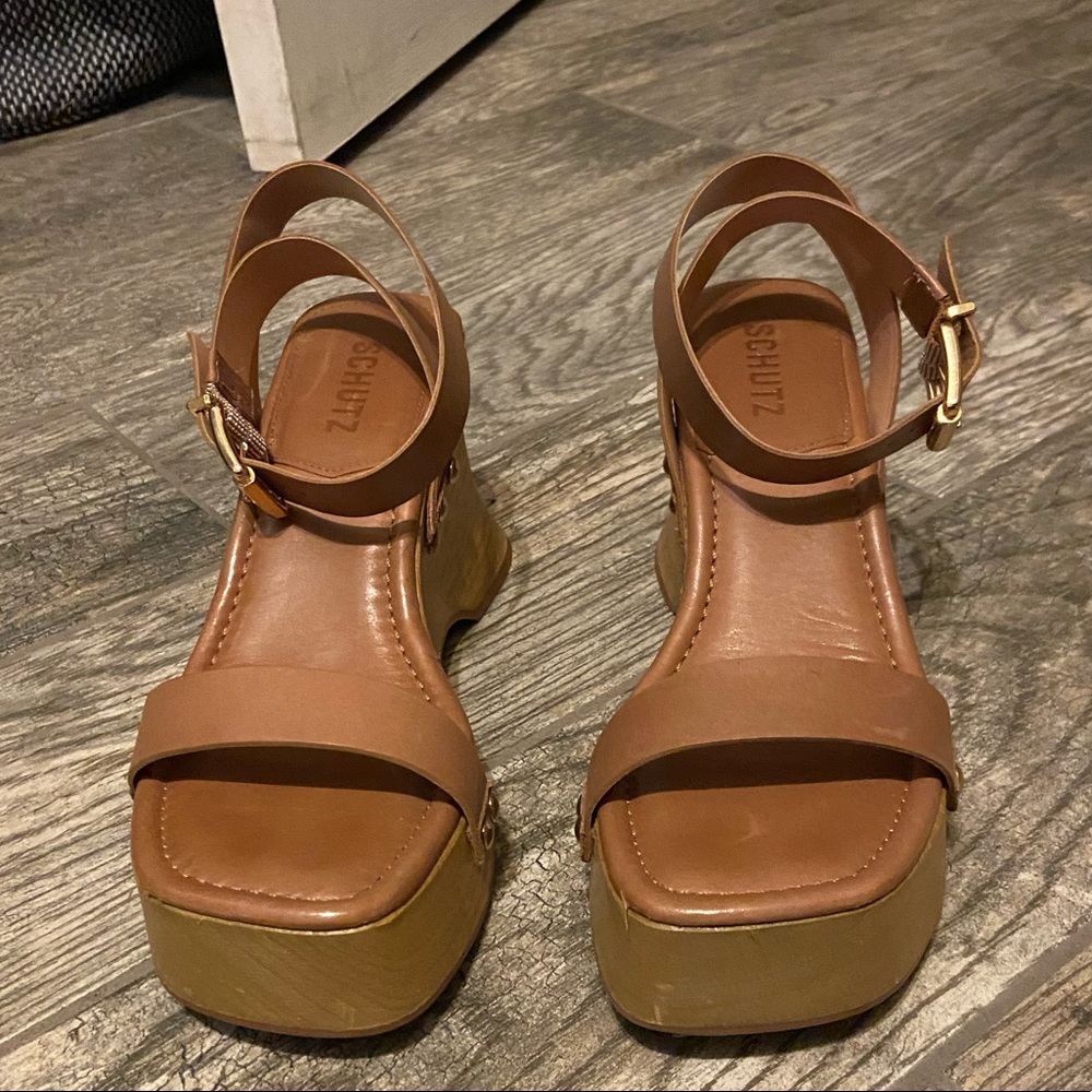 Schutz Lansy Leather Mary Jane Platform Wedge Sandal